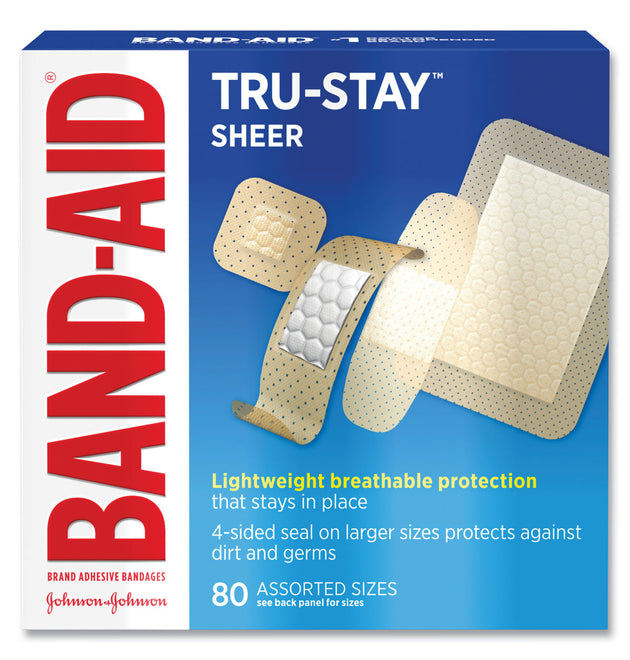 Tru-Stay Sheer Strips Adhesive Bandages, Assorted, 80/Box