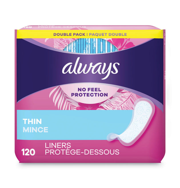 Thin Daily Panty Liners, Regular, 120/Pack