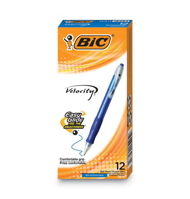 Velocity Easy Glide Ballpoint Pen, Retractable, Medium 1 mm, Blue Ink, Translucent Blue Barrel, Dozen