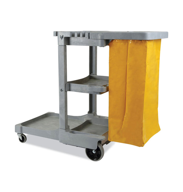 Janitor's Cart, Plastic, 4 Shelves, 1 Bin, 22