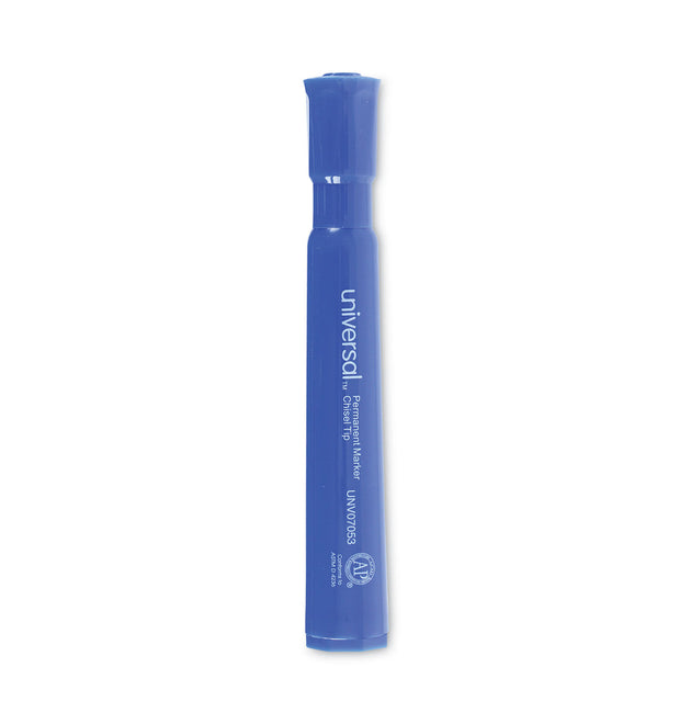 Chisel Tip Permanent Marker, Broad Chisel Tip, Blue, Dozen