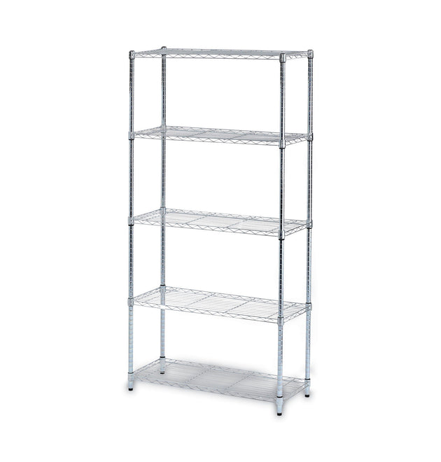 Residential Wire Shelving, Five-Shelf, 36w x 14d x 72h, Silver