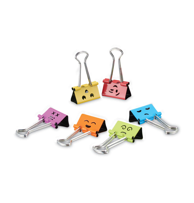 Emoji Themed Binder Clips with Storage Tub, Medium, Assorted Colors, 42/Pack