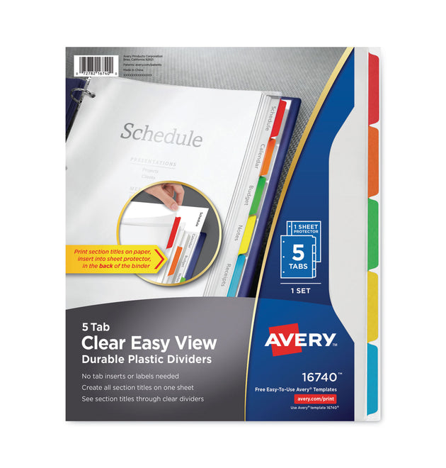 Clear Easy View Plastic Dividers with Multicolored Tabs and Sheet Protector, 5-Tab, 11 x 8.5, Clear, 1 Set