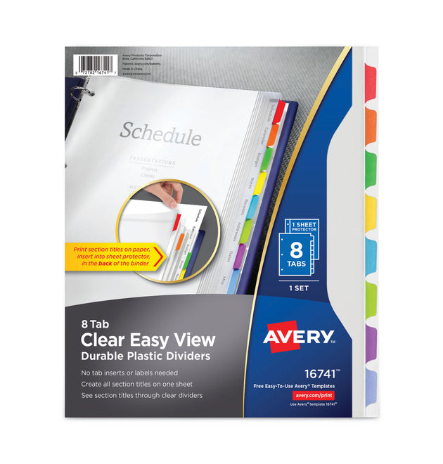 Clear Easy View Plastic Dividers with Multicolored Tabs and Sheet Protector, 8-Tab, 11 x 8.5, Clear, 1 Set