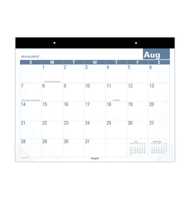 Academic Large Print Desk Pad, 21.75 x 17, White/Blue Sheets, 12 Month (July to June): 2023 to 2024