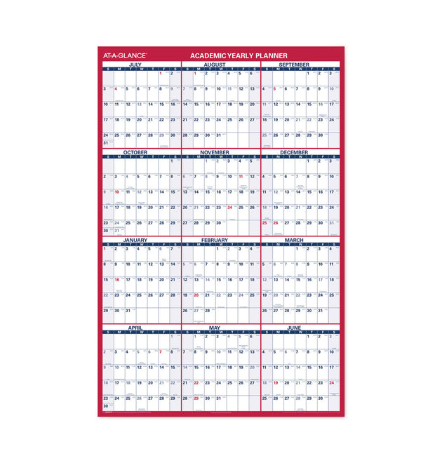 Academic Erasable Reversible Extra Large Wall Calendar, 48 x 32, White/Blue/Red, 12 Month (July to June): 2023 to 2024