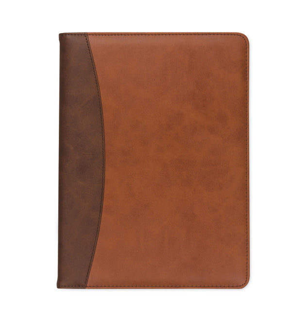 Two-Tone Padfolio with Spine Accent, 10.6w x 14.25h, Polyurethane, Tan/Brown