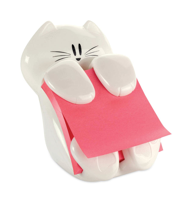 Cat Notes Dispenser, For 3 x 3 Pads, White, Includes (1) Rio de Janeiro Super Sticky Pop-up Pad