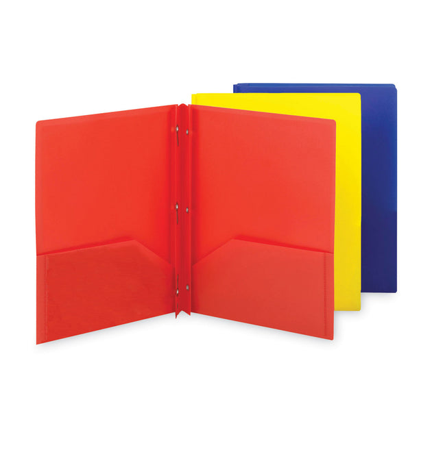 Poly Two-Pocket Folder with Fasteners, 130-Sheet Capacity, 11 x 8.5, Assorted, 6/Pack