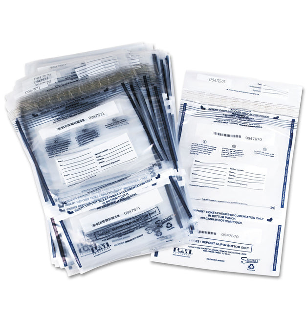 Clear Dual Deposit Bags, Tamper Evident, Plastic, 11 x 15, Clear, 100/Pack