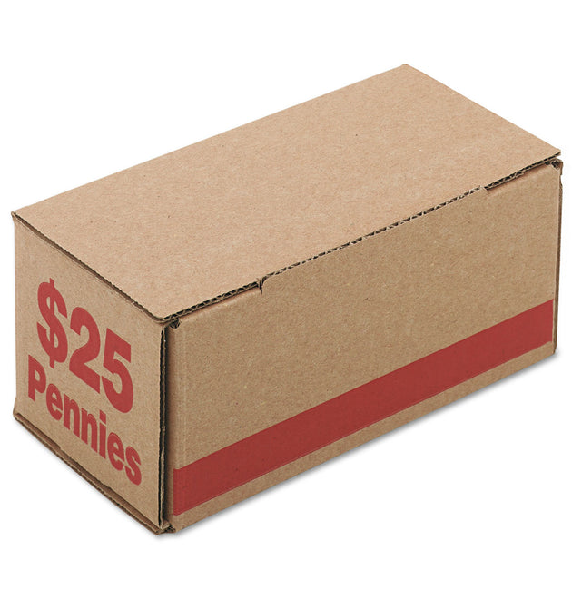 Corrugated Cardboard Coin Storage with Denomination Printed On Side, 8.5 x 4.38 x 3.63, Red