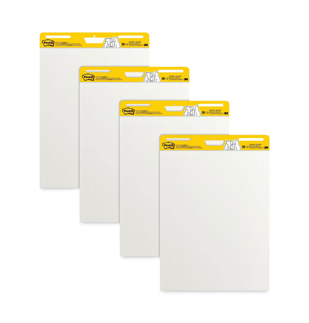 Vertical-Orientation Self-Stick Easel Pad Value Pack, Unruled, 25 x 30, White, 30 Sheets, 4/Carton