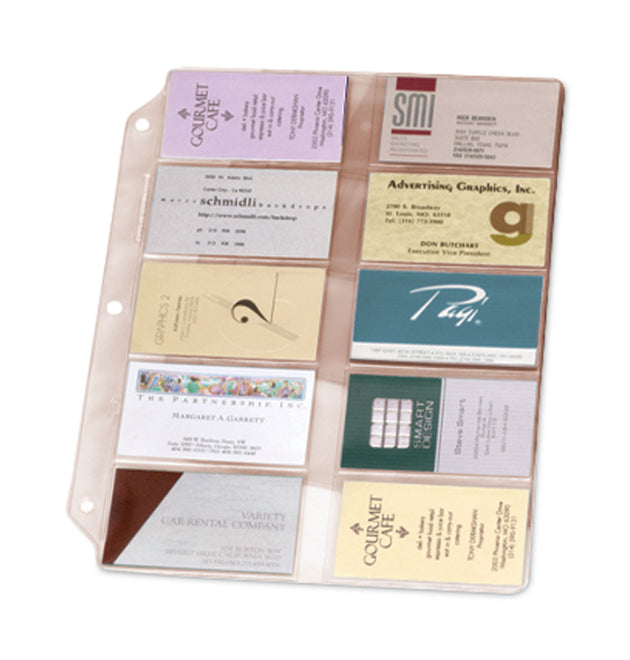 Business Card Refill Pages, For 2 x 3.5 Cards, Clear, 20 Cards/Sheet, 10 Sheets/Pack