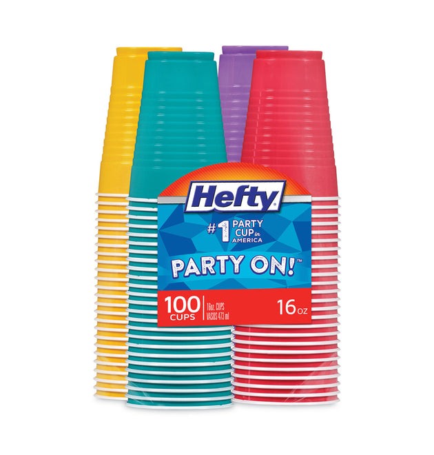 Easy Grip Disposable Plastic Party Cups, 16 oz, Assorted Colors, 100/Pack