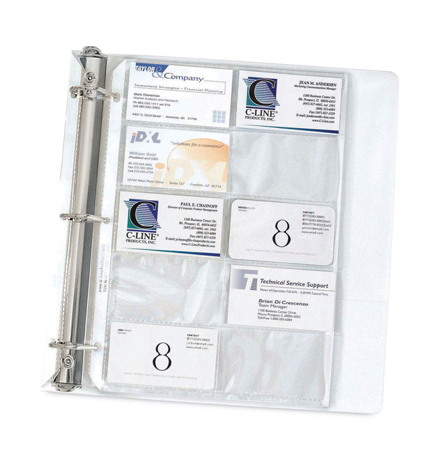 Business Card Binder Pages, For 2 x 3.5 Cards, Clear, 20 Cards/Sheet, 10 Sheets/Pack