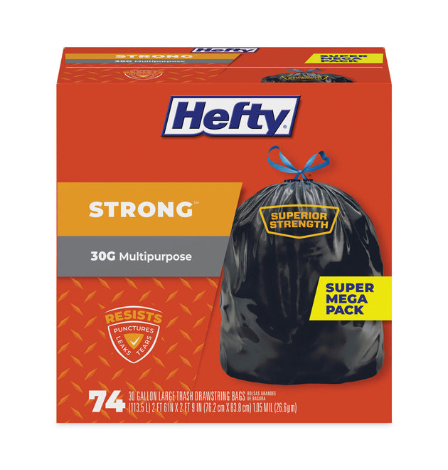 Strong Multipurpose Drawstring Trash Bags, 30 gal, 1.1 mil, 30