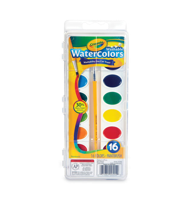 Washable Watercolors, 16 Assorted Colors, Palette Tray