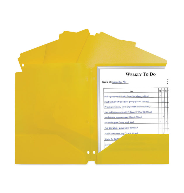 Two-Pocket Heavyweight Poly Portfolio Folder, 3-Hole Punch, 11 x 8.5, Yellow, 25/Box