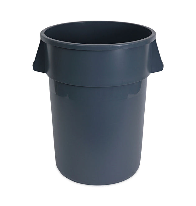 Round Waste Receptacle, 44 gal, Plastic, Gray