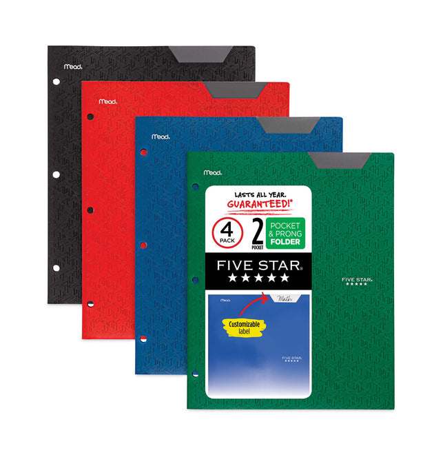 Two-Pocket Stay-Put Plastic Folder, 11 x 8.5, Assorted, 4/Pack