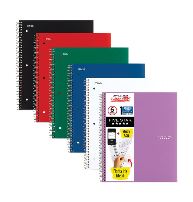 Wirebound Notebook, 1-Subject, Medium/College Rule, Randomly Assorted Cover Color, (100) 11 x 8.5 Sheets, 6/Pack