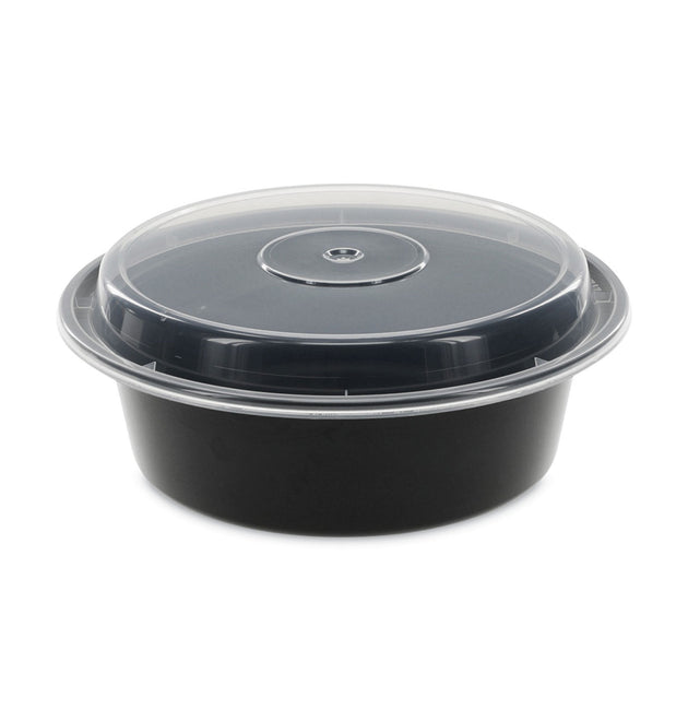 Newspring VERSAtainer Microwavable Containers, 32 oz, 7 Diameter x 2 h, Black/Clear, Plastic, 150/Carton