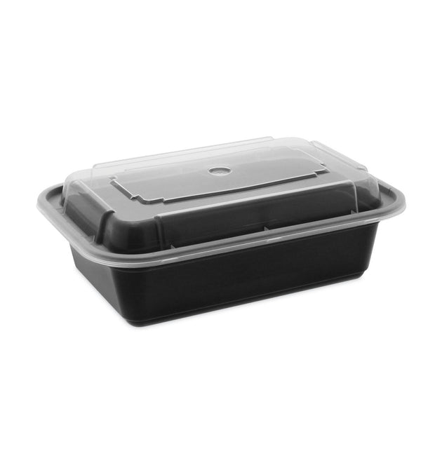 Newspring VERSAtainer Microwavable Containers, 24 oz, 5 x 7.25 x 2, Black/Clear, Plastic, 150/Carton