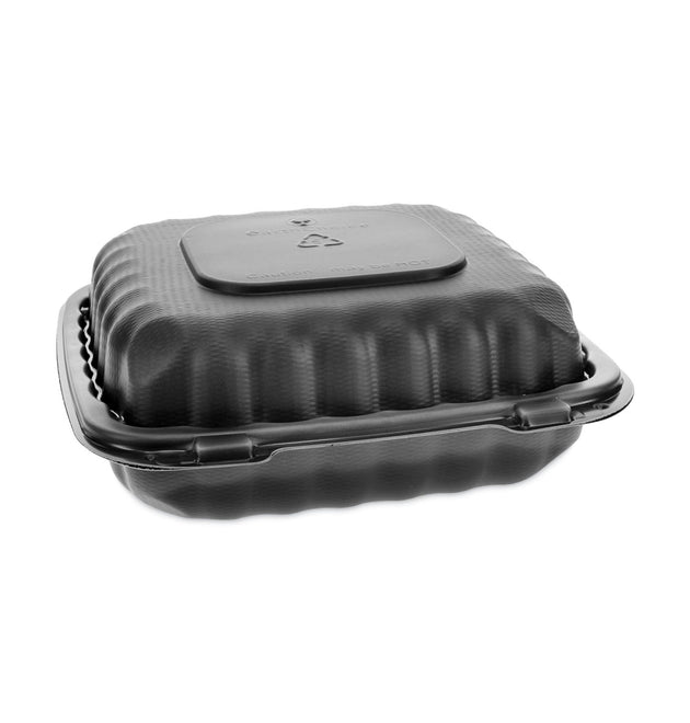 EarthChoice SmartLock Microwavable MFPP Hinged Lid Container, 8.31 x 8.35 x 3.1, Black, Plastic, 200/Carton