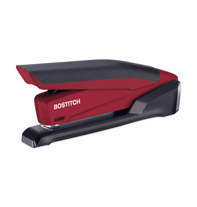 InPower Spring-Powered Desktop Stapler with Antimicrobial Protection, 20-Sheet Capacity, Red/Black