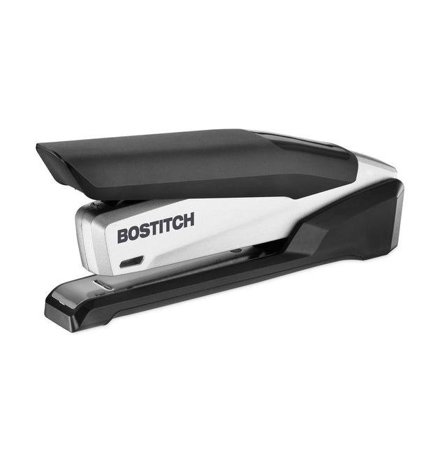 InPower Spring-Powered Desktop Stapler with Antimicrobial Protection, 28-Sheet Capacity, Black/Silver