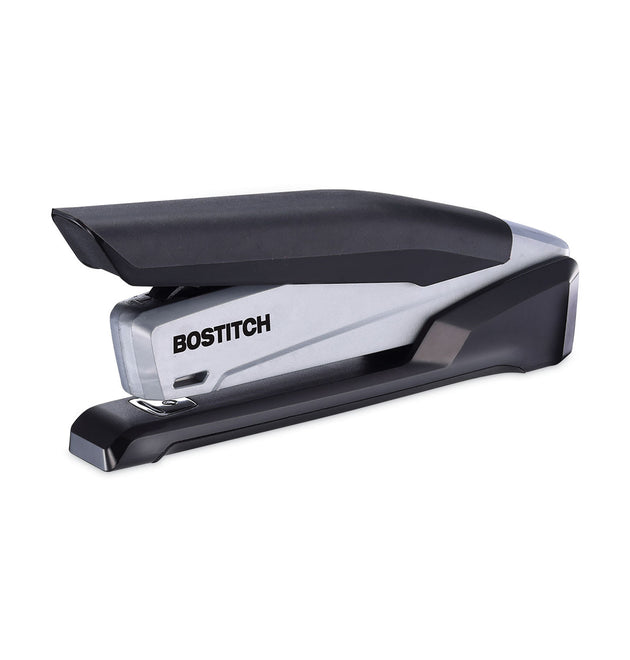 InPower Spring-Powered Desktop Stapler with Antimicrobial Protection, 20-Sheet Capacity, Black/Gray