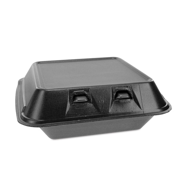 SmartLock Foam Hinged Lid Container, Medium, 8 x 8.5 x 3, Black, 150/Carton