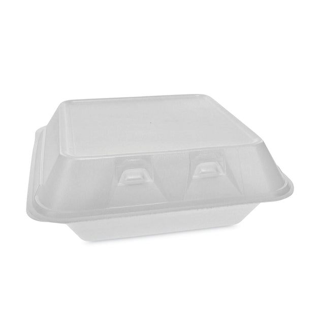 SmartLock Foam Hinged Lid Container, Medium, 3-Compartment, 8 x 8.5 x 3, White, 150/Carton