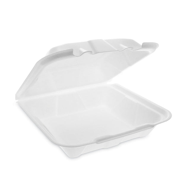 Vented Foam Hinged Lid Container, Dual Tab Lock Economy, 9.13 x 9 x 3.25, White, 150/Carton