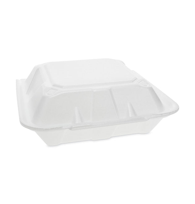 Vented Foam Hinged Lid Container, Dual Tab Lock, 9.13 x 9 x 3.25, White, 150/Carton