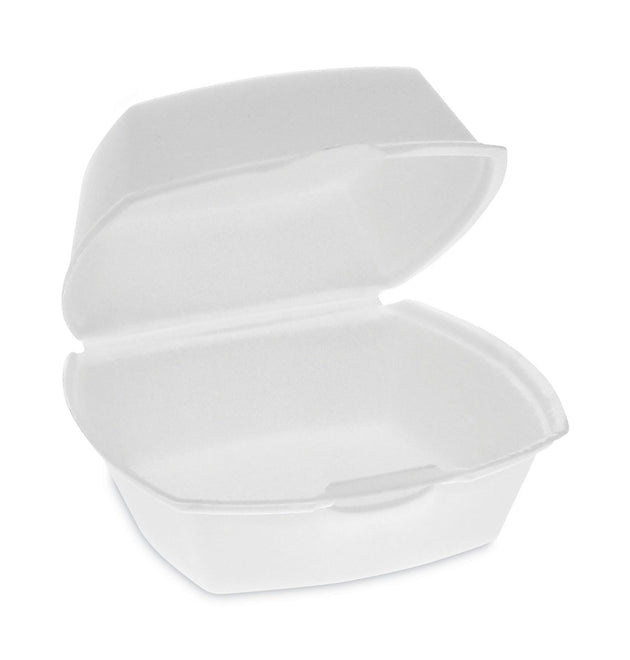 Foam Hinged Lid Container, Single Tab Lock, 5.13 x 5.13 x 2.5, White, 500/Carton