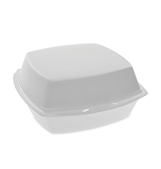 Foam Hinged Lid Container, Single Tab Lock, 6.38 x 6.38 x 3, White, 500/Carton