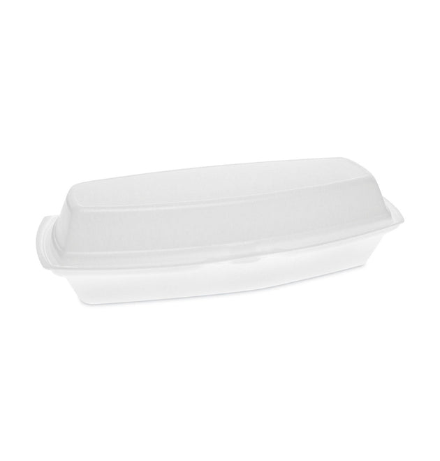 Foam Hinged Lid Container, Single Tab Lock Hot Dog, 7.25 x 3 x 2, White, 504/Carton