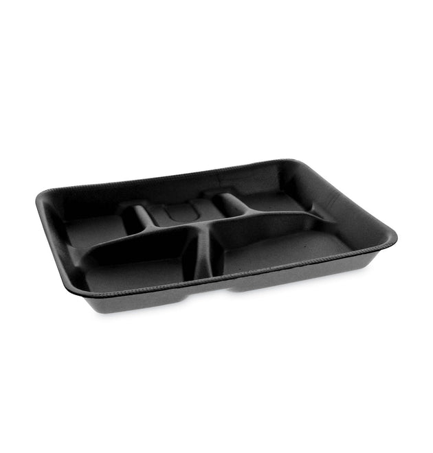 Foam School Trays, 5-Compartment, 8.25 x 10.25 x 1, Black, 500/Carton