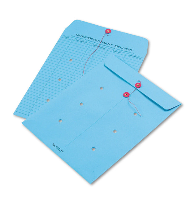 Colored Paper String and Button Interoffice Envelope, #97, One-Sided Five-Column Format, 10 x 13, Blue, 100/Box