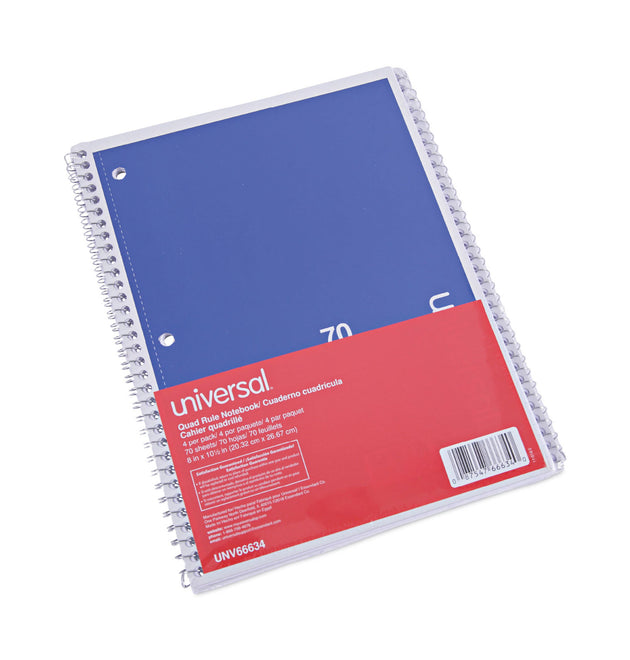 Wirebound Notebook, 1-Subject, Quadrille Rule (4 sq/in), Assorted Cover Colors, (70) 10.5 x 8 Sheets, 4/Pack