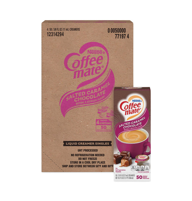 Liquid Coffee Creamer, Salted Caramel Chocolate, 0.38 oz Mini Cups, 50/Box, 4 Boxes/Carton, 200 Total/Carton