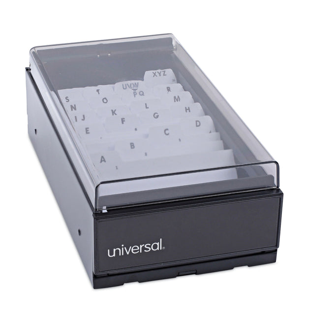 Business Card File, Holds 600 2 x 3.5 Cards, 4.25 x 8.25 x 2.5, Metal/Plastic, Black