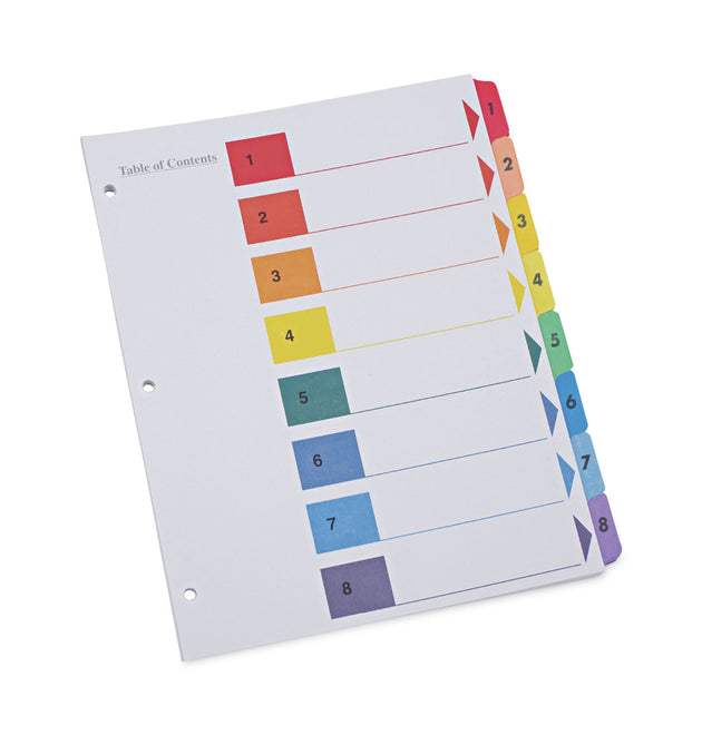 Deluxe Table of Contents Dividers for Printers, 8-Tab, 1 to 8; Table Of Contents, 11 x 8.5, White, 6 Sets