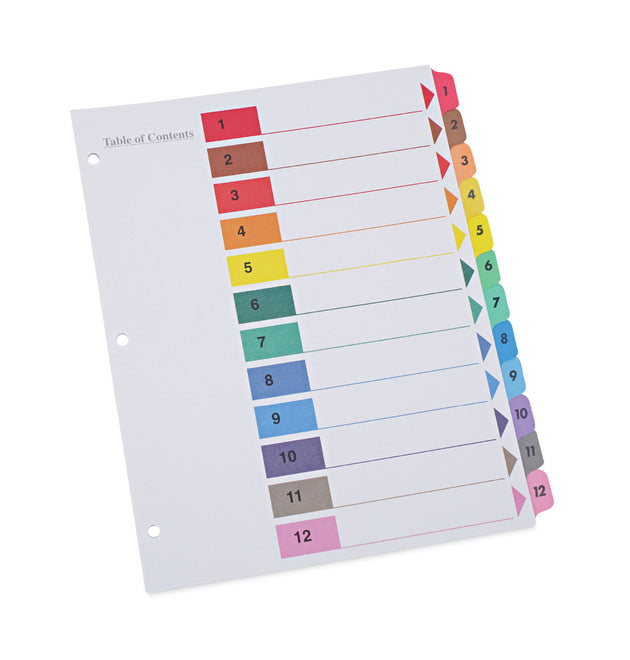 Deluxe Table of Contents Dividers for Printers, 12-Tab, 1 to 12; Table Of Contents, 11 x 8.5, White, 6 Sets