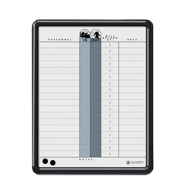 Employee In/Out Board, 11 x 14, Porcelain White/Gray Surface, Black Plastic Frame