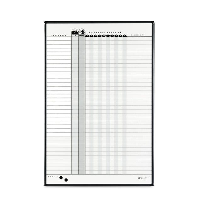 Employee In/Out Board System, Up to 36 Employees, 24 x 36, Porcelain White/Gray Surface, Black Aluminum Frame