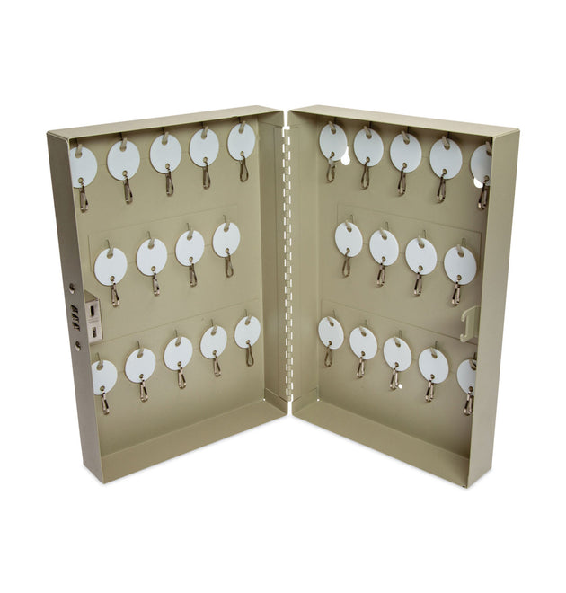 Combination Lockable Key Cabinet, 28-Key, Metal, Sand, 7.75 x 3.25 x 11.5