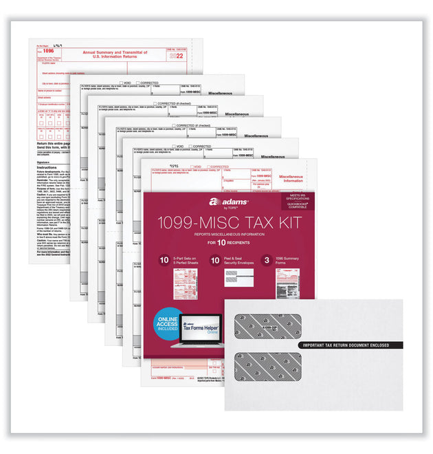 1099-MISC Five-Part Laser Forms and Envelopes, Fiscal Year: 2023, 5-Part Carbonless, 8 x 5, 2 Forms/Sheet, 10 Forms Total